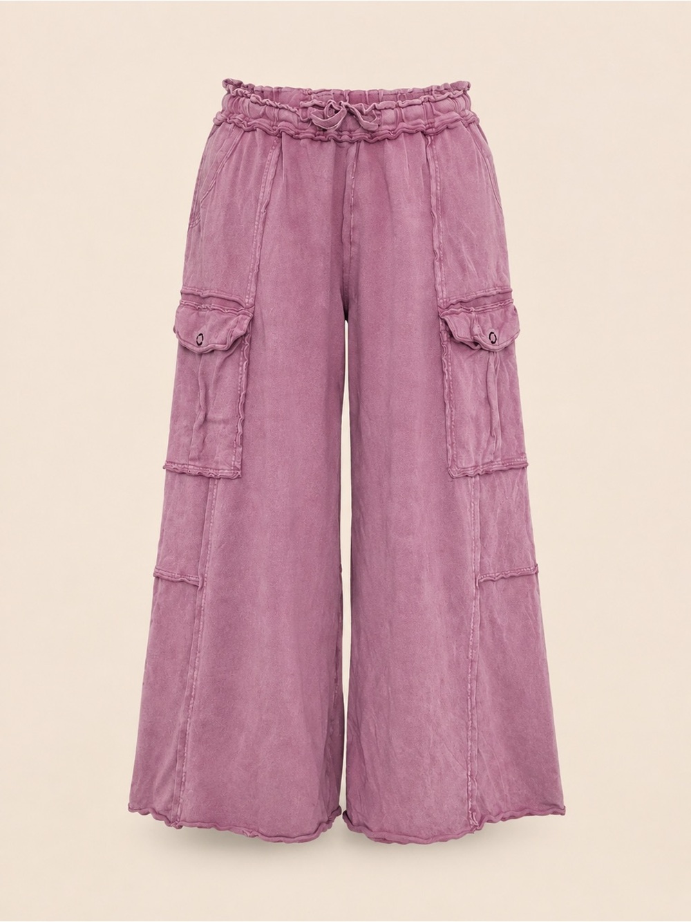 Easel Los Angeles Pink Mineral Wash Wide Leg Cargo Sweatpants Size L